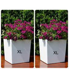 Blumenkübel Eckig Hochglanz weiß Blumentopf Übertopf SET 2x XL (H:31cm) 