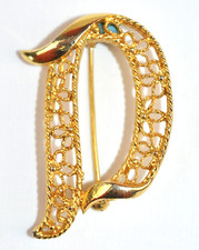 Mamselle Goldfarbig Brosche Buchstabe D Vintage Gestempelt H 4,3 cm