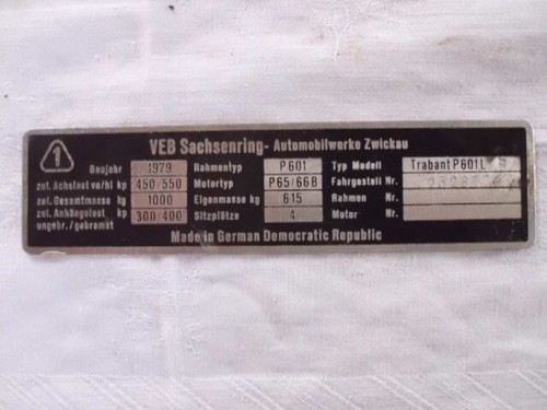 Originales typenschild trabant - originales,