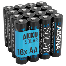 ABSINA 16x Solar Akku AA aufladbar - NiMH Akkus für LED Lichterketten - Batterie