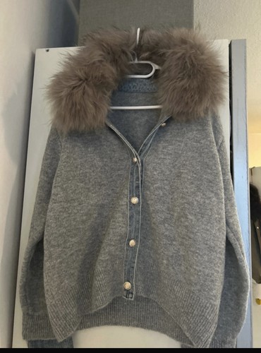 Strickjacke echtfellkragen - strickjacke, /