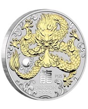 DRACHE VERGOLDET Australien 2024 - 1 Oz Silber - Lunar III Jahr des Drachen