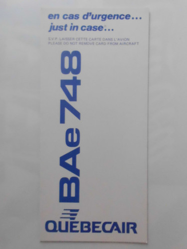Safety card quebecair airlines - safety,