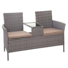 B-Ware Poly-Rattan Sitzbank mit Tisch MCW-E24, 132cm, grau, Kissen creme