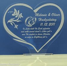 Tortendeko Acrylbild Herzfom Wunschgravur Text Hochzeit Cake Topper 