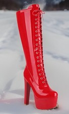 High Heels Schnürstiefel Plateaustiefel Rot Lack Übergröße Gr.44 Neu