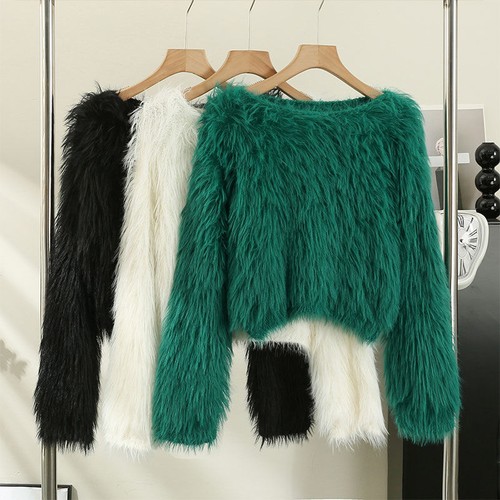 Damen kunstpelz strickpulli - damen,