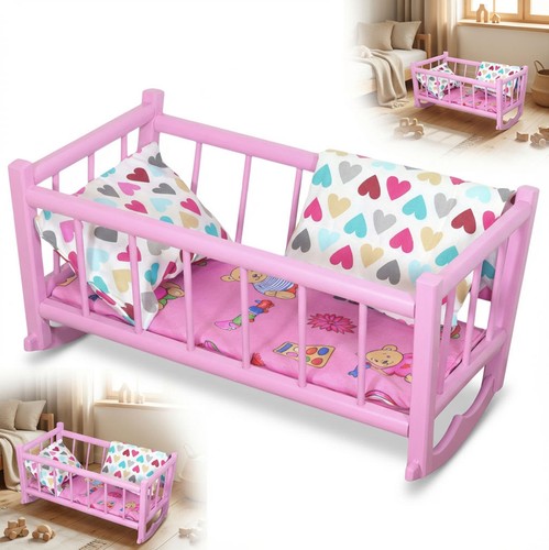 Retro holz puppenwiege rosa - retro-holz-puppenwiege,,