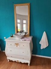 BADMÖBEL-SET KOMMODE SPIEGELWASCHTTISCH HOLZ WEISS-GOLD SHABBY-LOOK BAROCK-STIL 