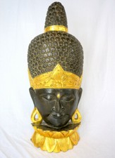 Buddha Maske Holz mit Gold