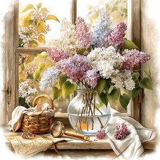 Wandbild Fenster Flieder