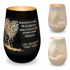 Trauerlicht personalisiert - Windlicht mit Gravur – Name, Spruch, Datum, Glas