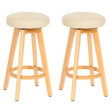 B-Ware 2er-Set Barhocker Navan, Holz Kunstleder drehbar, creme, helle Beine