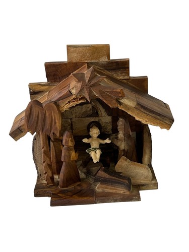 Krippe olivenholz mit jesus - krippe,