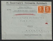 Bayern Firmenbrief H. Sauermann's Holzwerke Kulmbach nach München, 1918 #1078226