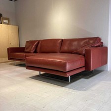 Violetta Ecksofa Leder Rot 1/96 Füße Chrom mit 2 Armlehnkissen