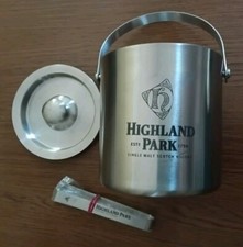 Doppelwand Edelstahl Eiskübel m.Deckel /Eiszange  Whisky Marke Highland Park neu