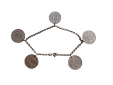 835 Silber Armband mit 5 verschiedenen Metall Münzen Schmuck 14,9 g/18 cm