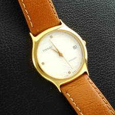 TISSOT Stylist F 355 A tadellos golden Schweizer Damen Armbanduhr Datum neue Bat