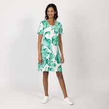 Kleid weiß 46 48 FASHION NEWS Damen Wende-Kleid Blätter-/ Fantasiedruck G185