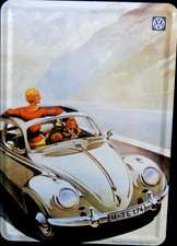 Blechpostkarte Mini-Blechschild VW Käfer Cabrio   10 x 14,5 OVP