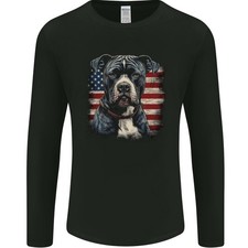 American Pitbul Mit USA-Flagge Amerika Hund Herren Langarmshirt