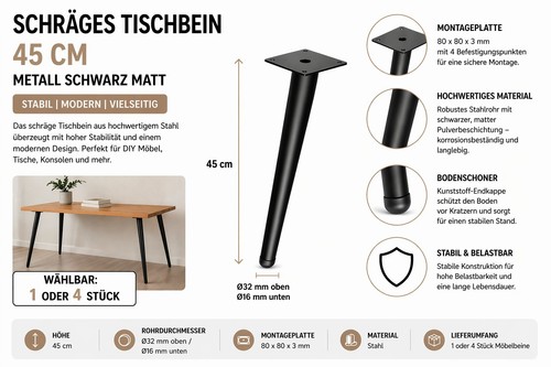 Schräges tischbein metall - schräges,