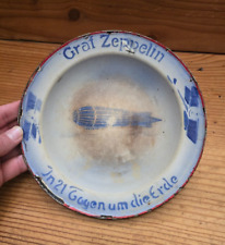 Graf Zeppelin Emaile Andenken Teller in 21 Tagen um die Erde 1929.