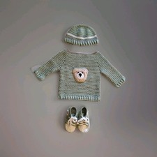 Baby *Set* NEU in Pastellgrün, Gr. 50/56 Baby-Chucks, Mütze+Pulli, Handarbeit ❤️