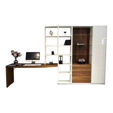 Hülsta Wohnwand Mega-Design Lackbeschichtung Weiß Furniert Kernnussbaum