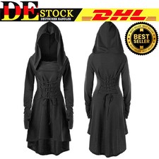 Damen Gothic Punk Cosplay mit Kapuze Umhang Cape Mantel Hexen Kostüm Kleid DE~