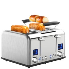XXL Edelstahl Toaster 4 Scheiben Toastautomat Brötchenaufsatz Krümelschublade