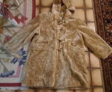 Fabiani 46 Beige Braun Weich Fell Schlaufe Knöpfe kapuze Innen Aussen Tasche Neu