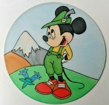 Deko Fensterbild bemalte Seide/ Seidenmalerei Disney * Mickey Maus in den Alpen