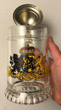 BMF 0,5l Bierkrug Glas mit Wappen und Zinndeckel 70er Vintage