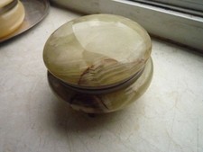 Vintage Grüner Onyx-Marmor Schmuckschatulle Deckeldose 50er Jahre