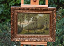 Antikes Landschafts-Gemälde 19. Jh. – Parkweg mit Meerblick – Ölbild, m. Rahmen