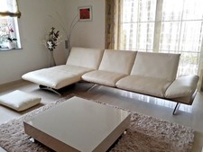 EckSofa Wohnlandschaft W. Schilling Leder beige + Hocker und 2 Sitz-Kissen