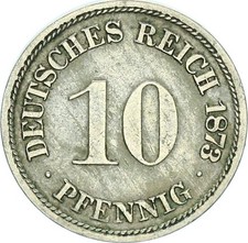 Kaiserreich 10 Pfennig 1873 A kleiner Adler, erstes 10 Pfennig Stück f. vz J 4