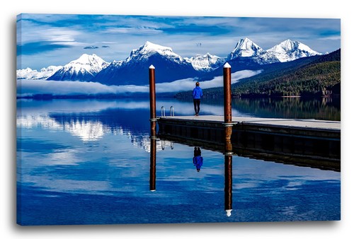 Wandbild mann auf steg see - wandbild,