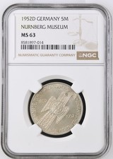 5 Mark 1952 D Germanisches Museum, Deutschland NGC MS 63