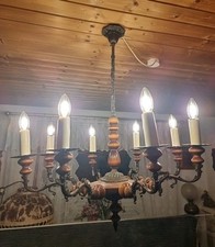 Antike Flammen-Leuchter aus Holz & Messing – 8-flammig