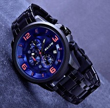 Elite Herren Armband Uhr Chronograph Schwarz Blau OR Stoppuhr 1/10 tel Sekunde