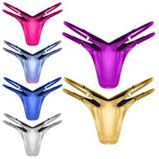 Damen Metallic G-String Hohe Taille Micro Slip Tanga T-Back Dessous Unterwäsche