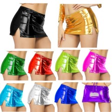 DE Damen Glitzer Kunstleder Rock Sexy Minirock Kurz Röcke Bodycon Gogo Clubwear