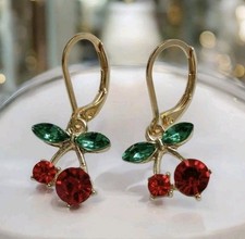 1 paar Ohrringe Brisuren Goldfarben Strass Kirsche ? ? ? Modeschmuck