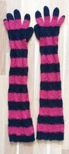 Handschuhe Strickhandschuhe schwarz pink rosa Glitzer 62 cm lang Streifen