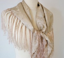 Seidentuch Tuch beige Dirndl-Trachtentuch 75x75cm Dirndltuch Seide Fransen NEU