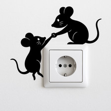? 2 x Wandtattoo Rettende Maus Vinyl-Aufkleber für Steckdosen Schwarz oder Weiß