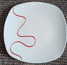   KHG   1 hübscher Servier Teller    weiß rote Welle  